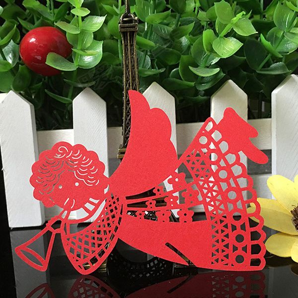 10 Colos 50pcs Laser Cut Angel Table Mark Wine Glass Name Card Card Birthday Baby Shower Party Favor Christmas Forniture di Natale