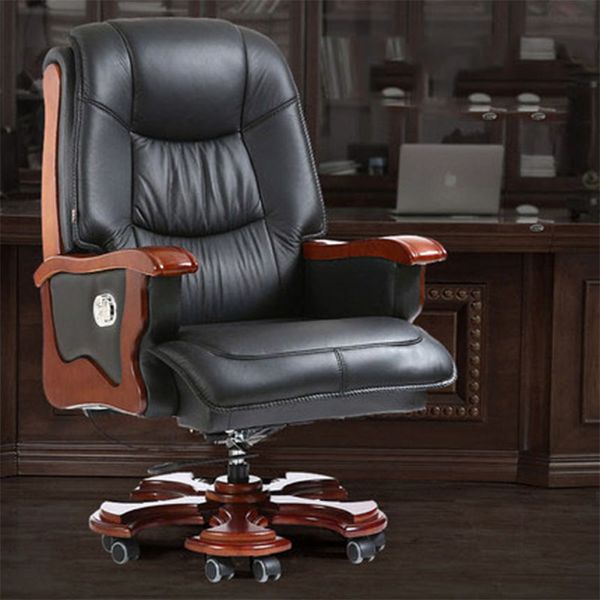 Massagem reclinável cadeira de couro Cadeira de couro Cadeira Executiva Solid Wood Cadeira de cadeira de computador Cadeira de escritório em casa elevador de escritório