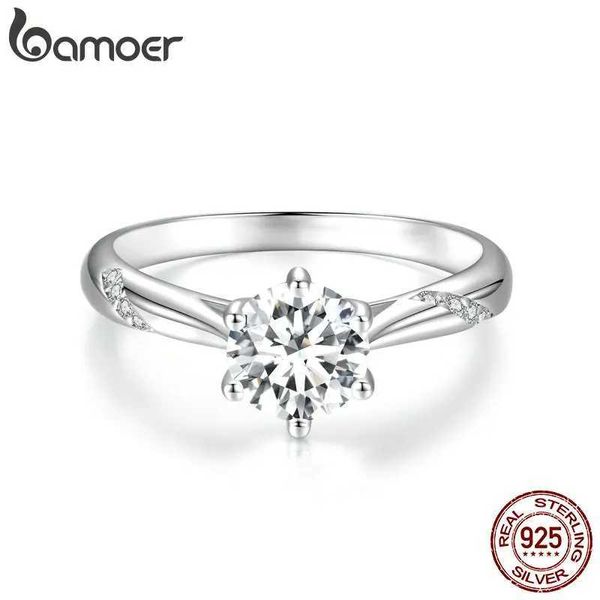 Anéis de banda Bamoer D color vvs1 ex -molibdênio anel 1ct redondo molibdênio diamante no engajamento 925 Sterling Silver Ring J240410