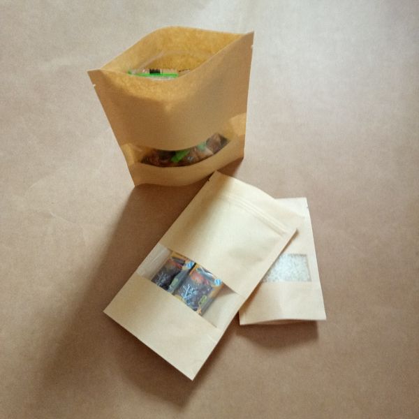 Sacchetto di carta Kraft da 100 pezzi Kraft Kraft per regali/cibo/caramelle/festa/regali di nozze con chiusura a zip con sacchetti da imballaggio