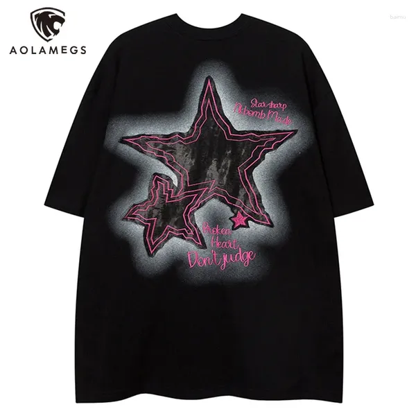 Herren T -Shirts Männer Y2K Star Patch Kurzarm T -Shirt Korean Vintage Streetwear HipHop Übergroße Sommer -T -Shirts Grunge -Ästhetik Tops