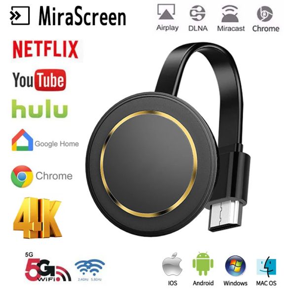 Caixa G14 Adaptador de tela 2.4g/5g Miracast 4K sem fio DLNA Airplay TV Stick Wi -Fi Mirroring Dongle Receiver para iOS Android