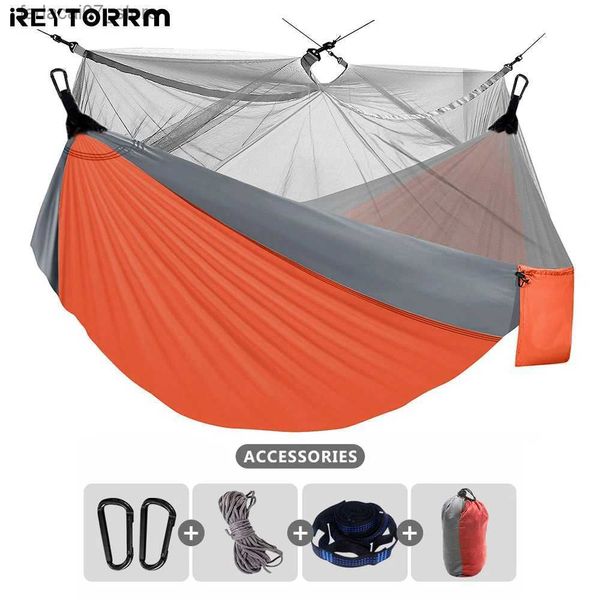 Hammocks Camping Hammock com mosquito líquido portátil Nylon Hammock Tent para 2 pessoas usadas para mochila ao ar livre e caminhadas com tiras de árvore