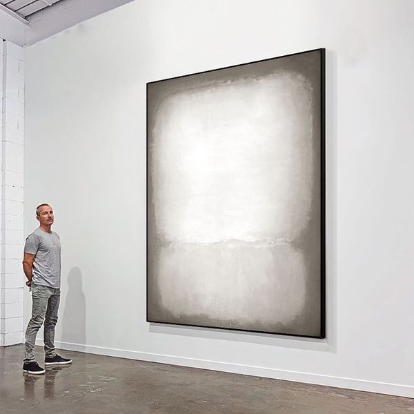 Dipinto ad astratto a mano olio grigio chiaro, arte da parete minimalista contemporanea, pittura decorativa del soggiorno, nuovo design