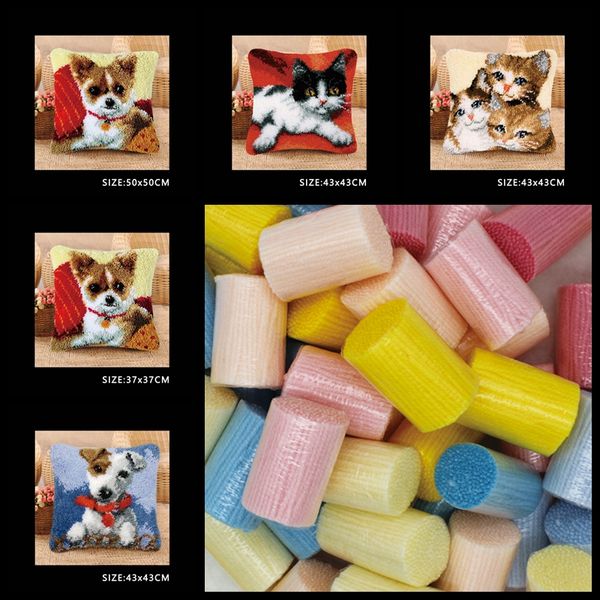 Kits de tapete de gancho de série de animais de animais cães cães 3D Bordado travesseiro de lã Cross ponto bordado bordado de travesseiro de gancho de trava diy