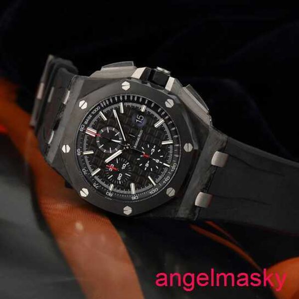 AP Moissanite Bilek İzle Royal Oak Ofshore Serisi Otomatik Mekanik Erkek Saat Dövme Karbon 44mm Zaman Ekran Seramik Yüzük Bant Su Geçirmez Gece Işığı 26400