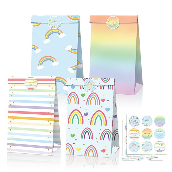 12pcs/çok sevimli gökkuşağı bulut yaz teması parti kağıt çantaları şeker kutusu bisküvi hediye çantaları bebek duş doğum günü lehine malzemeler