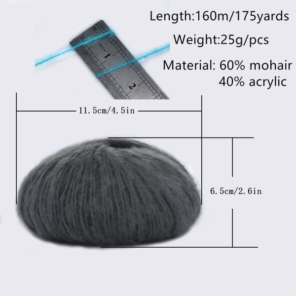 Großhandel 250 g/Los 10balls din dünn weicher Mohair -Garn Pluah Garn Handstrick -Webenhäkelfaden 60% Mohair 40% Acryl