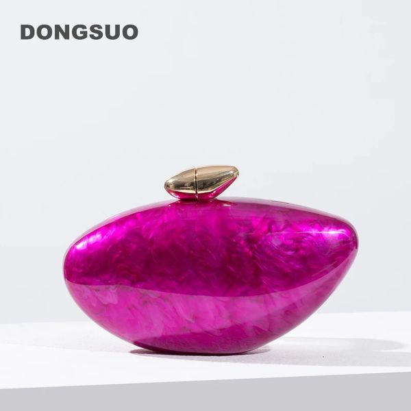 Acrilico a forma di uovo frizione sacca da donna designer feste sera grazioso borsetto di guscio rosa di alta qualità 240315