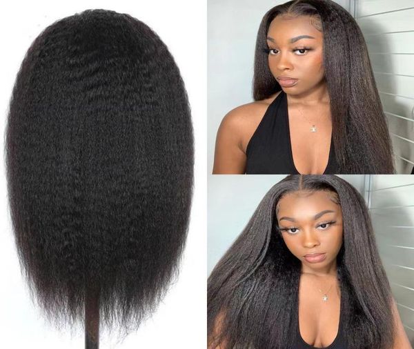 Hcdiva Spitzenfront Perücken 13x4 Kinky Straight Human Hair Perücken für schwarze Frauen glühlos yaki glattes jungfräuliche brasilianische Haarspitze Wig W7574173