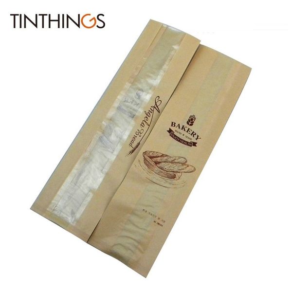 100 PCs 34x9x6cm Bäckerei Brotbeutel Kraftpapierpapierverpackung Backbaguette Papierbrotbeutel mit Fenster Anpassungslieferant