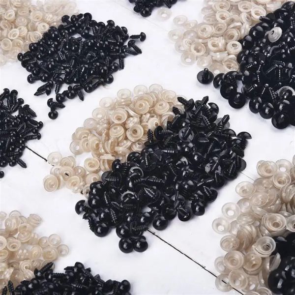 100 pezzi da 5-12 mm Occhi di sicurezza in plastica nera per giocattoli artigianato orsacchiotto bambole morbide che producono accessori amigurumi animali