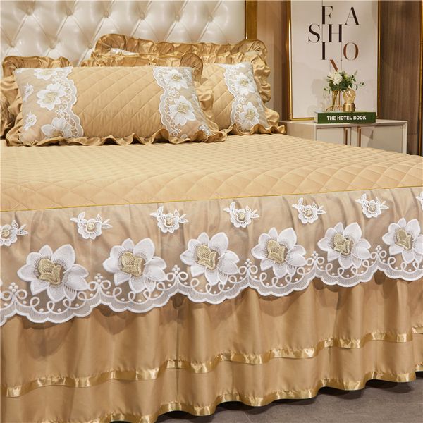 Home Luxus Bettwäsche Set Europäischer Stil Beige Spitzbettbettbettbettbettbett -Kissenbezüge Queen King Size Bett Cover Set Set