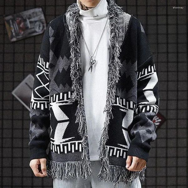 Blusas masculinas suéter malha masculino masculino de jaqueta gráfica preta casaco sem capuz cardigan tassel venda v pedidos designer de luxo jumpers casual