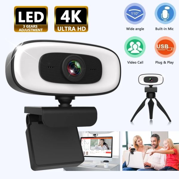 Webcams High Definition 4K Network Camera mit Fülllicht- und Mikrofon -USB -Schnittstelle, geeignet für VIDEA -VIDEO -LAPTOPS vor Ort