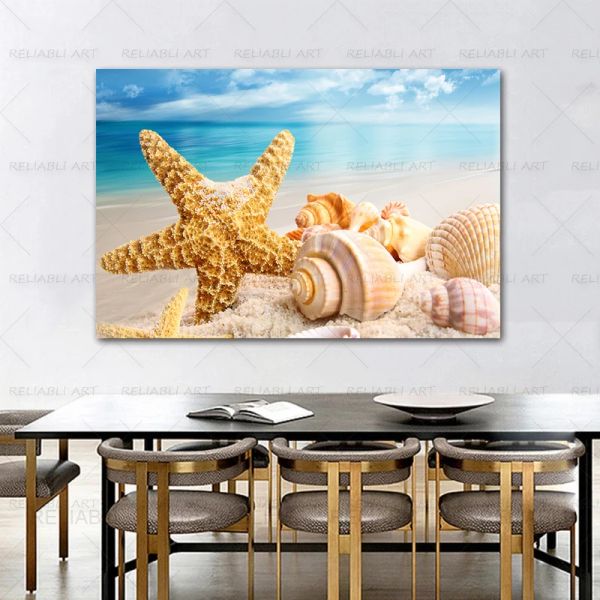 Stampe paesaggistica poster da guscio di spiaggia tela di pittura immagine muro per soggiorno stella stella marina moderna decorazione per la casa nessuna cornice