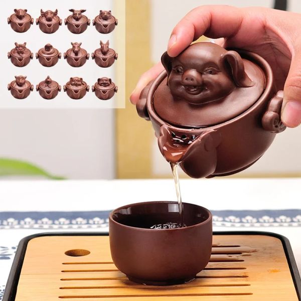 Doze doze Zodiac portátil Viagem Tea Conjunto de chá Yixing Purple Clay Buy Pots Quik Teaware Drink Chinês Buas Nlslasi