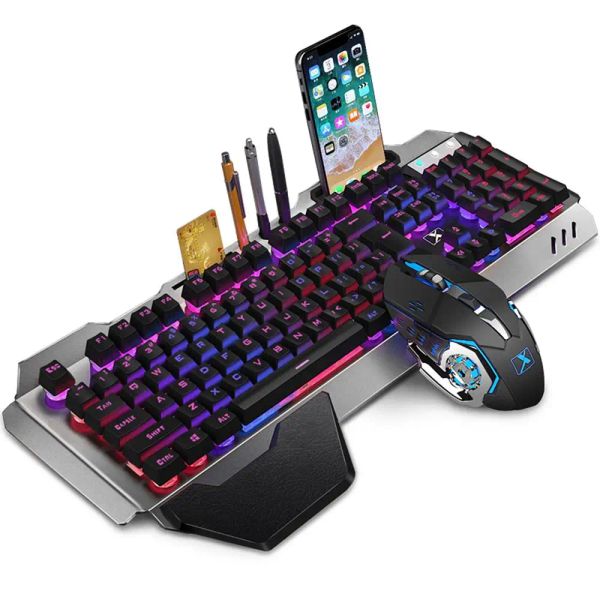 Combos k680 wireless jogos de teclado mouse rgb iluminado painel de metal retroiluminado jogador recarregável mouse de teclado à prova d'água