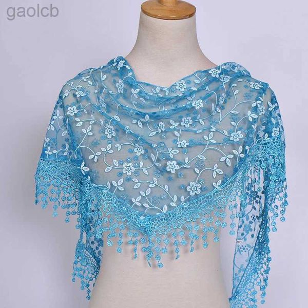 Lenços femininos triangulo de moda embrulhada lady shawl flor lace lact feminino fêmea tagarelinha xales lenços da primavera foto de verão acessórios 240410