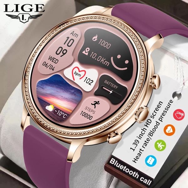 Смотреть Lige Luxury Smart Watches for Women Bluetooth Call Connect Phone Women Watch Monitor Sports Smart Wwatch 2023 Женские подарок