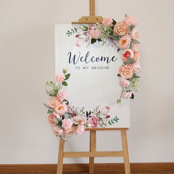 Neue maßgefertigte Hochzeitsblumenprops Willkommenskarte Blumen künstliche kreative Schild Ecke Blumendekor Girlande Blumenstrauß