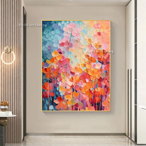 Abstract Flower Oil Painting su tela 100% dipinto a mano colorato arte floreale arte di tela personalizzata dipinto arte da parete moderna per arredamento per la casa