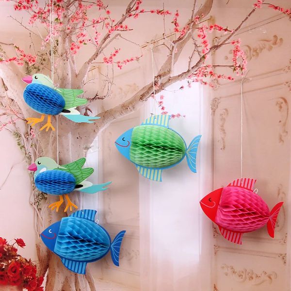 3D Fisch Waben Ballpapier Blume Lantern Ball Bird Pompom für Geburtstag Babyparty Feste Event Party liefert Dekorationen Dekorationen