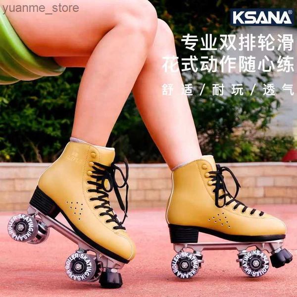 Inline Roller Skates Ksana Herren und Damen Doppelreihe Rollschuhschuhe Patinen Mikrofaser -Leder Fußschutz vier Räder Aluminiumlegierung Y240410