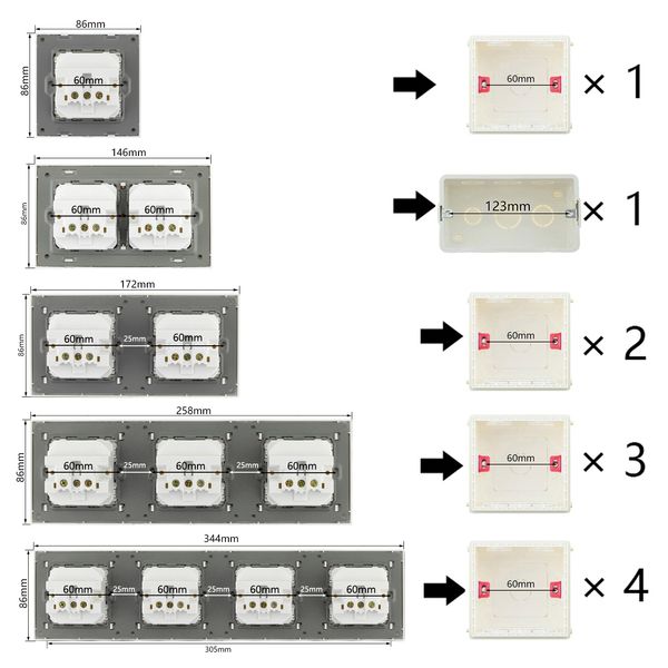 Wall Socket 16A EU Socket USB Stecker Haus Elektroauslass graues Glas Spanien Russland Single Double Dreifach Triple Vierfachle