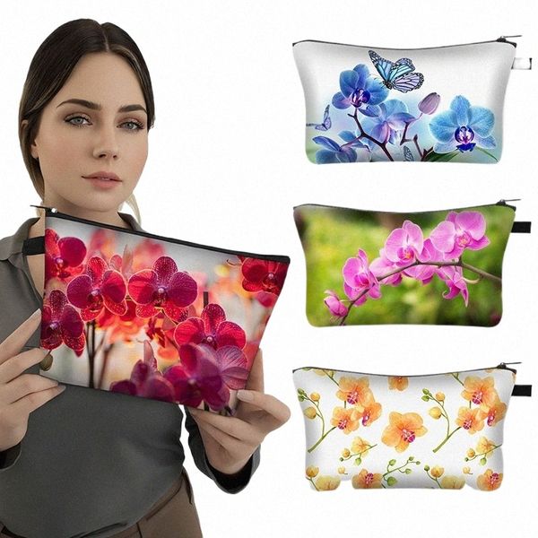 Padrão de orquídea floral Caso cosmético orquídeas Mothids Bolsa de maquiagem feminina colorida FRS Ladies Lipstick Bolsa de guardana