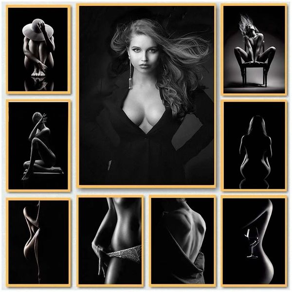 MODERNA CORPO sexy tela dipinto di una parete arte in bianco e nero poster e stampe da donna nuda per il soggiorno decorazioni per la casa cuadros