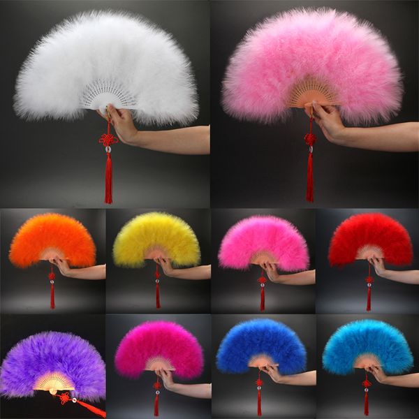 Fluffy Feather Folding Fans for Women Girls Wedding Party Decorations Black White Feathers Fans Accessori da ballo di abbigliamento da ballo