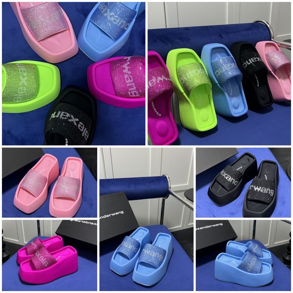 Designer sandali pantofole di lussuoso materiale in velluto per donne in velluto in vellcro in vellcro per la festa gai piattaforma slip-on size 35-42 10 cm Travel blu rosa verde blu nero