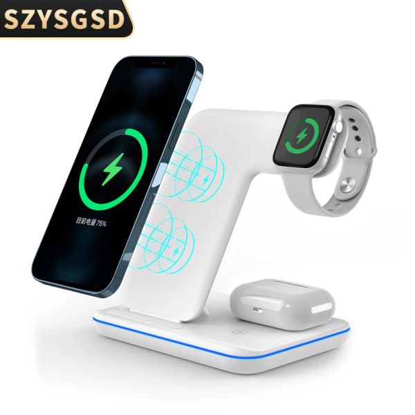 Chargers 3 In 1 15W Qi Kablosuz Şarj Cihazı İPhone 12 11 xs xr x 8 Samsung S20 Fast Charger Stand Apple Watch 5 4 3 AirPods Pro
