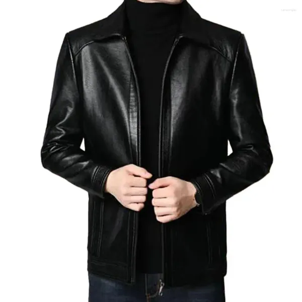 Giacche da uomo uomo giacca in pelle finta motocicletta elegante con collare da supporto con cerniera con cerniera di calore spessa per fresca