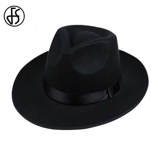 FS Unisex Black Grey Brown Sipe Hats Men Men Trilby Wide Brim Felt Hat для женщин Джаз -шапка Панама Осень Зимний Джентльмен 240410