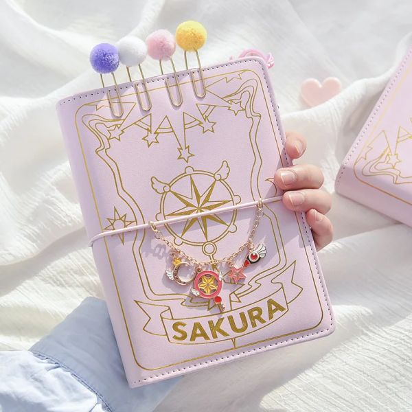Notebooks fofos rosa sakura anime looseleaf diary páginas coloridas coloridas spiral 6 buracos binder Notebook Journals planejador de papelaria Conjunto