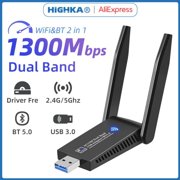 Карты USB Wi -Fi беспроводная сетевая карта Bluetooth 5.0 USB 3.0 Dongle 5GHZ Adapter Adapter Dual -полос Wi -Fi Card для ПК.