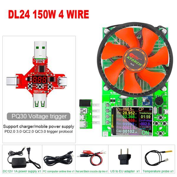 150W DC Test Cihazı Uygulaması Elektronik Yük Lityum Pil Kapasitesi Monitör Deşarj Şarjı Güç Ölçer Tedarik Denetleyicisi + PD/QC Tetikleyicisi