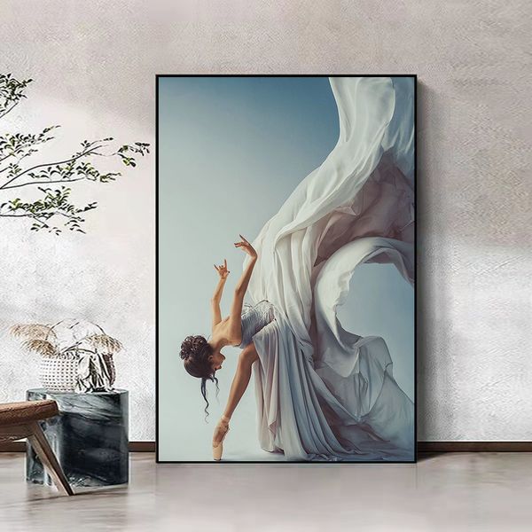 Moderne Kunst -Leinwand Malerei Ballett Tanzmädchen Schwarz weiße Kunst Figur Plakate und Drucke Wandbild für Wohnzimmer Wohnheimdekoration