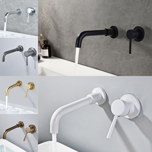 Basin mixer bagno a parete a parete rubinetto per becco girevole da 200 mm a rotazione libera tocco in ottone in ottone cromato nero spazzolato oro grigio bianco