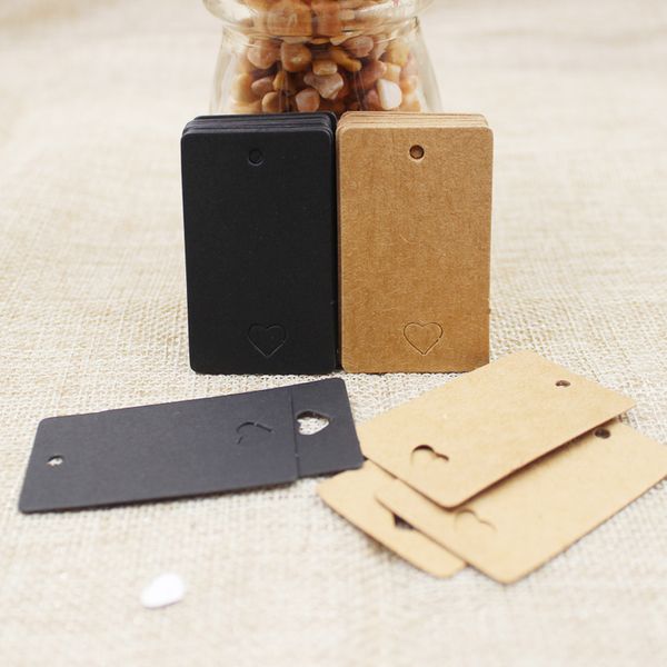 200 PCs /Los Retangular Black /Kraft DIY Paper Hang -Tag mit Herzform hohl geschnitten für Produkte Packung Display Tag 5*3cm Größe