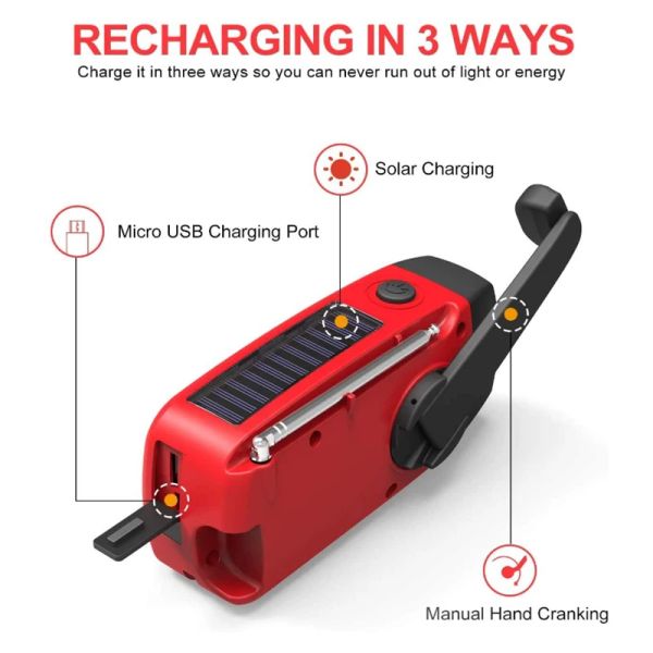 Caricabatterie più recenti di emergenza protable emergenza Dynamo Dynamo AM/FM/WB LED RADIO CHARGER INFERIORE Strumenti di sopravvivenza esterna Hot Hot