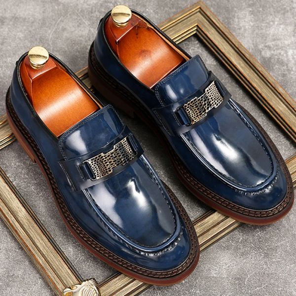 Stivali designer di mocassini grossi da uomo vera in pelle originale uomo vestito nero slittamento blu blu su estate formali oxford scarpe da uomo piattaforma