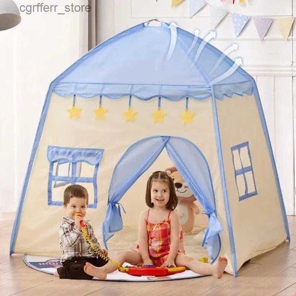 Torda de brinquedo Childrens Tent Playhouse Boys and Girls Indoor e Outdoor Portable Oxford Ploth Pink Blue Toy Small House L410