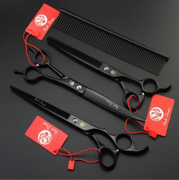 Purple Dragon 3 Pcs Conjunto 80QUOT Profissional Hair Scissors Definir Black Hair Cutting Scissors Scissors Comb Packi8210250