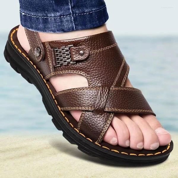 Повседневная обувь Мужские сандалии 2024 Летние водонепроницаемые не скользящие кожа