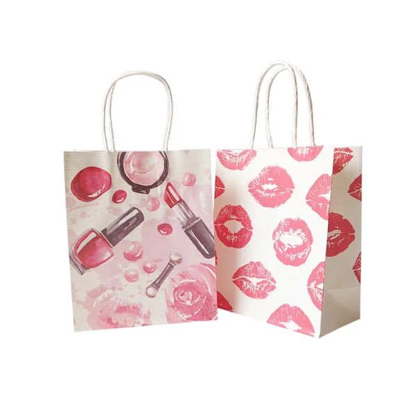 10pcs/lote pequeno bolsa de papel com alças 15x18 cm Festa de aniversário Favorias Cosméticos Pattern Pattern Packer Package Bag Package