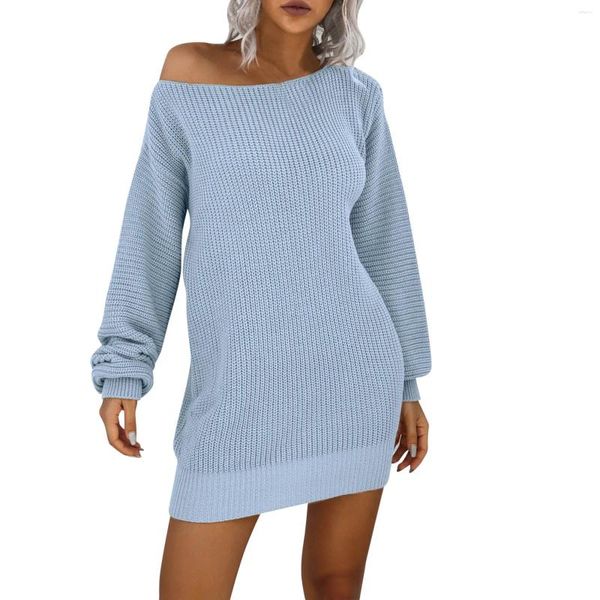 Sıradan Elbiseler Kadınlar Örme Mini Sweater Elbise Omuz Kapalı Kadın Koreli Versiyonu Küleyler Uzun kollu şık ve zarif vücutcon