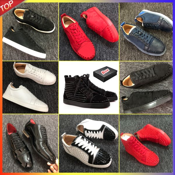 Com caixa, novos mocassins de designers vermelhos sapatos masculinos de placas de placas vermelhas altas femininas casuais sapato preto threams planos de brilho preto